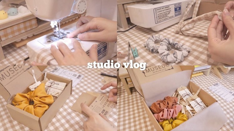 Studio vlog 8 | making mini scrunchies, ASMR packing orders (no bgm, no talk)
