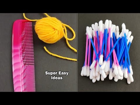 3 Easy and Superb Craft Ideas using Cotton earbud and Hair Comb - Woolen Craft - DIY Crafts
