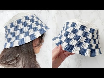 Crochet Checkered Bucket Hat Tutorial