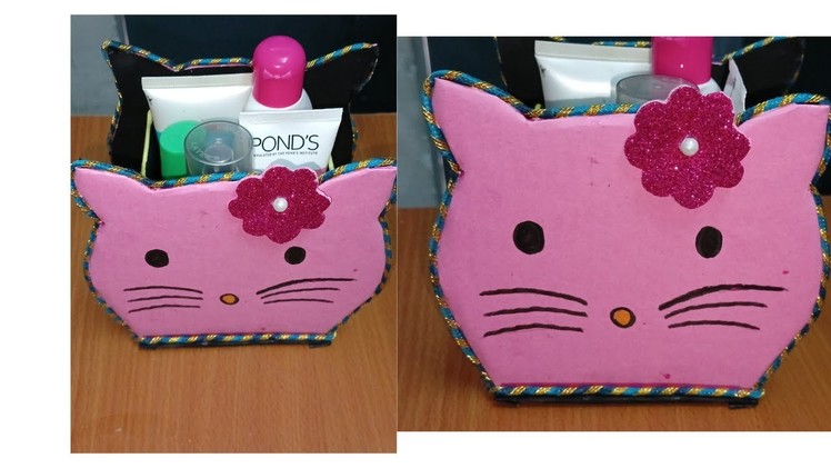 How to make so cute ???? kitty makeup box in cardboard