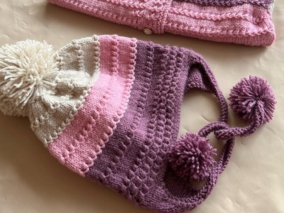 Knitted Hat (Topi Beanie) with Earflap and Pom Pom For Age 4-5 years - Step by Step Tutorial