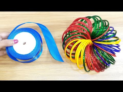 2 BEAUTIFUL HANDMADE WALL HANGING OUT OF RIBBON & OLD BANGLES | DECORATION IDEAS