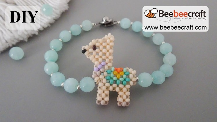 Beaded Lama Bracelet.how to make seed beads Bracelet.Beebeecraft