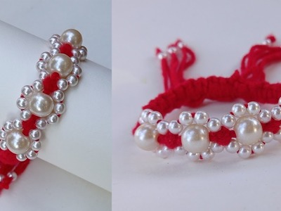 Bracelet making || How to make bracelet with wool || Handmade woolen bracelet || pearl bracelet