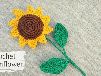 Crochet Sunflower | Easy Crochet flower for Bouquet with crochet leaf and stem - Beginner friendly