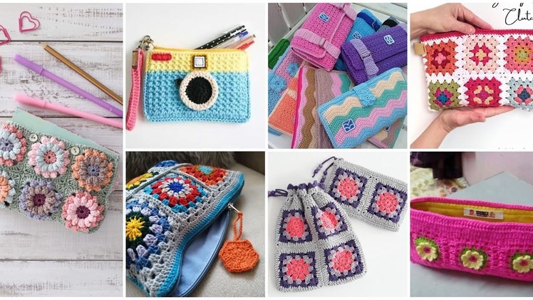 Gorgeous Granny crochet flower pattern colourful zip pouch.zip handbag designs