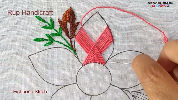 Hand Embroidery Flower Designs Patterns,Flower Embroiry Tutorial Tricks,Easy Fishbone Stitch Flower