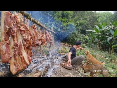 Storing food from a whole wild boar, eating for a long time, Survival Instinct, Wilderness Alone