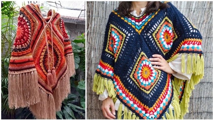 Últimas ideas de moda para damas del patrón de poncho de ganchillo