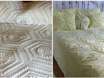 Very Beautiful & newest version of crochet bed sheets with Geometric patterns #crochetbedsheets