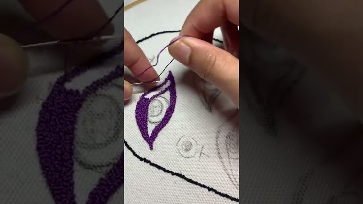 Before and after French knot green eye | Hand-Embroidery | Empress Tarot Art
