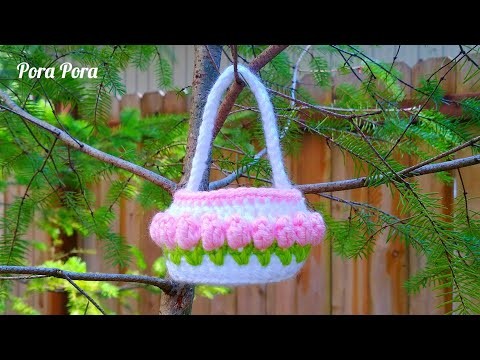 Crochet Hanging Tulip Flower Basket I Easter Crochet Basket