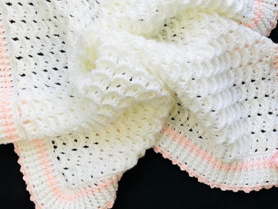Easy crochet baby blanket pattern with crochet border LEFT HAND TUTORIAL