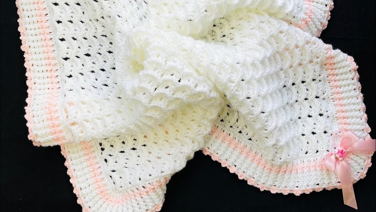 Easy crochet baby blanket pattern with crochet border LEFT HAND TUTORIAL