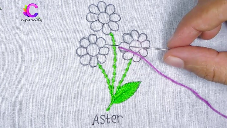 Hand Embroidery, Amazing Aster Flower Embroidery Tutorial with Unique Hand, Easy Flower Stitches