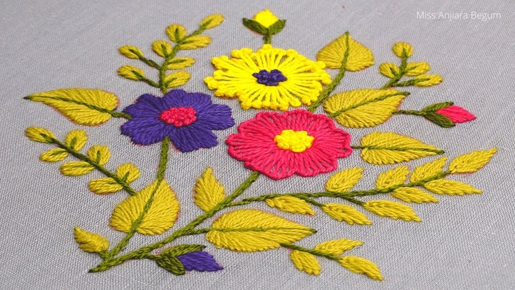 Hand Embroidery Flower Bunch Stitching Tutorial  Step by Step, Flower Embroidery Design New-586