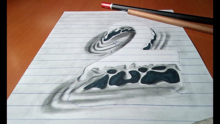 How to draw 3d number 2-Anamorphic illusion-3d trick art for kids