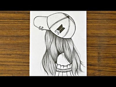 How to draw a girl with BTS cap || How to draw a girl easy || Sketch of a girl || Drawing sketch