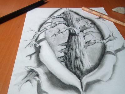 How to Draw Trees with pencil,3d art on paper