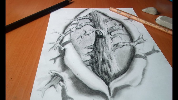 How to Draw Trees with pencil,3d art on paper