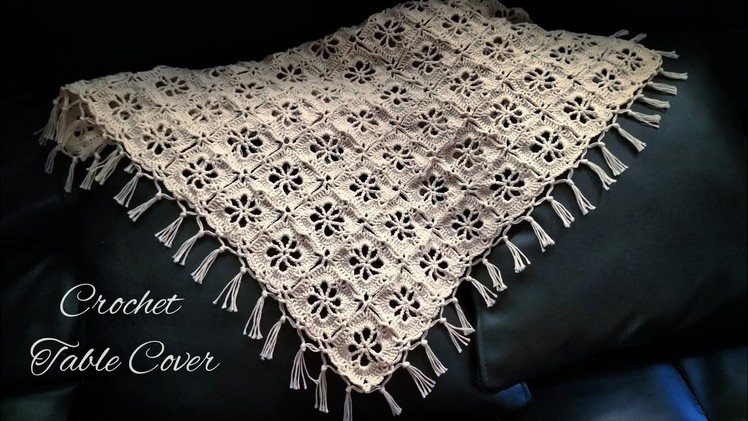 Membuat Taplak Meja Rajut Granny Square Motif Bunga II Crochet Table Cover