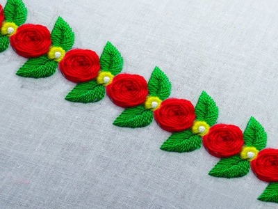 Modern Hand Embroidery Border Line Design Pattern, Amazing Rose Flower Phulkari Border Embroidery