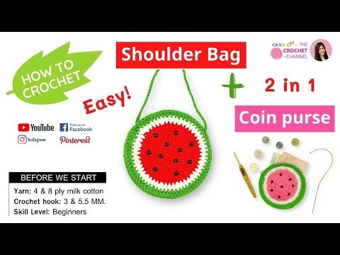 Super Easy How to Crochet Watermelon ???????? Bag DIY Crochet Fruit Tutorial English Pattern Easy Step