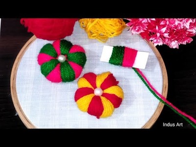 Super Easy Woolen Flower Craft Ideas With Paper | Hand Embroidery Amazing Flower Design | Indus Art