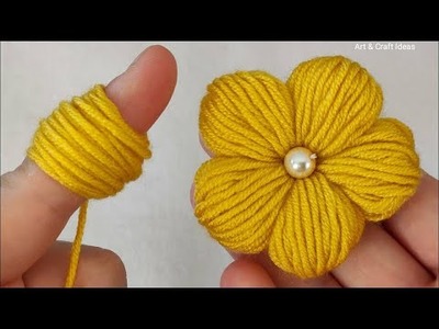 Super Easy Woolen Flower Craft Ideas With Finger | Hand Embroidery Tutorial | Art And Craft Ideas