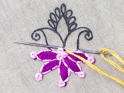 Very easy hand embroidery flower design made with very easy flower stitch embroidery art