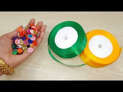 AMAZING TECHNIC FOR CRAFTING USING BUTTON & COLOR RIBBON | BEST OUT OF WASTE