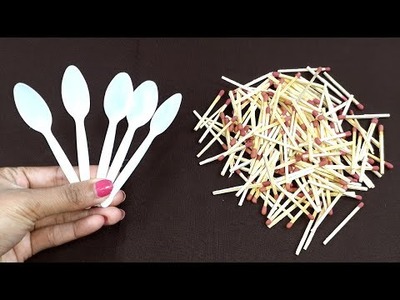 BEAUTIFUL HANDMADE CRAFTING OUT OF PLASTIC SPOON & MACH STICKS | DECORATION IDEAS
