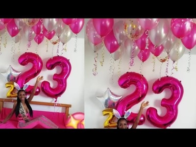 DIY Ceiling Floating Balloon Decorations | No Helium Required | Pink Gold Silver | Bedroom Birthday