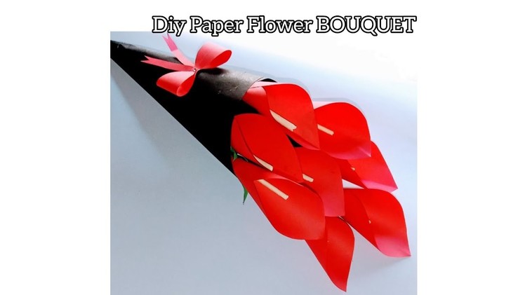 DIY Paper Flower BOUQUET.Birthday gift ideas.Single Flower Bouquet making at Homemade Easy Craft