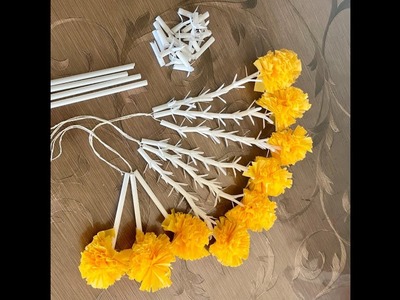 DIY Quick Craft: TubeRose Flower making with plastic straws || Marigold Flowers with table cover
