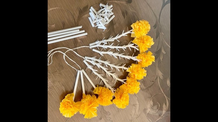 DIY Quick Craft: TubeRose Flower making with plastic straws || Marigold Flowers with table cover