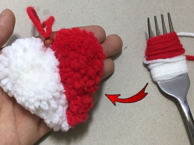 Easy Pom Heart Making with Woolen & Fork - Simple Craft Idea with Wool - How to make Pom Heart