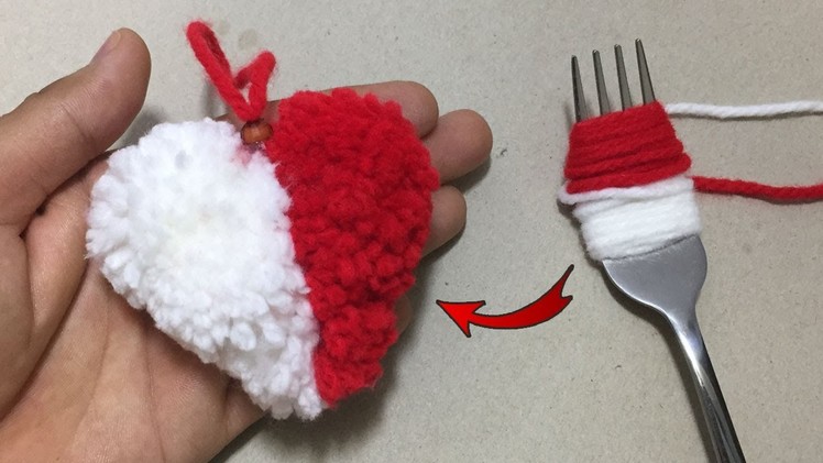 Easy Pom Heart Making with Woolen & Fork - Simple Craft Idea with Wool - How to make Pom Heart