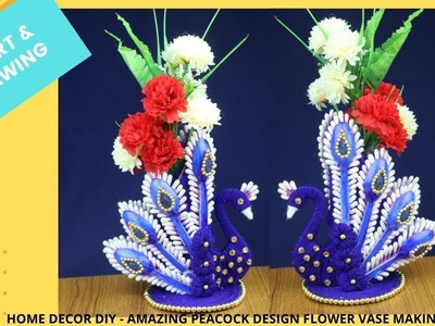 HOME DECOR DIY - AMAZING PEACOCK DESIGN FLOWER VASE MAKING IDEAS - BEST OUT OF WASTE