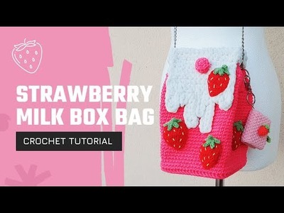 How to crochet a cute Strawberry Milk Box Bag | Delilah Crochet Tutorial