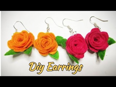 How to make easy handmade rose flower Earring | Felt earring | How to make diy felt Earrings