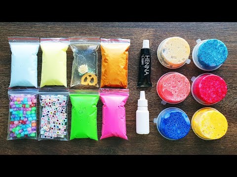 Making Slime with Bags Foam Beads Clay and Makeup Cream