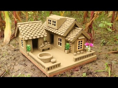 Miniature clay house || Great way to make two kitchen sets with small gas stove & water well