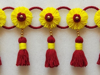 New Design Toran Using Wool.Woolen Toran design.Woolen flower door hanging.Woolen craft ideas.#wool