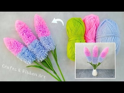 Super Easy Woolen Flower Making Idea with Fingers - DIY Lavender Flower - Amazing Woolen Crafts