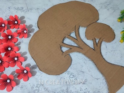 Unique tree wall hanging craft | Paper flower wall decor | Diy Cardboard craft | Diy room decoration