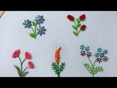 5 EASY LITTLE FLOWER HAND EMBROIDERY DESIGNS FOR BEGINNERS#easy stitches for flower hand embroidery❤