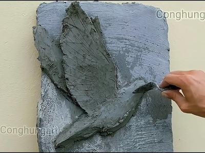 Amazing DIY hand-made bas-relief of flying pigeons. with sand cement