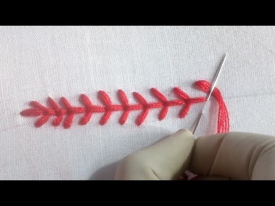 Basic hand embroidery feather stitch | Hand embroidery feather stitch border line design for dress