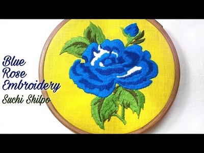 Blue Rose Flower Embroidery | Valentine's Day Rose Hand Embroidery | Satin Stitch
